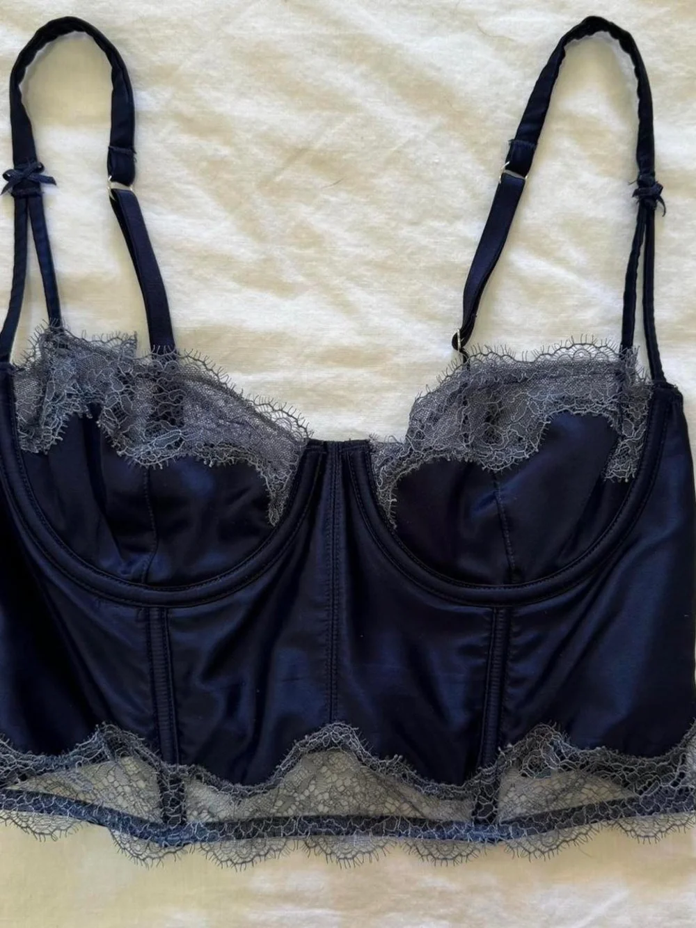 Rare Victoria’s Secret Dream Angels Blue Bustier Corset Top 32B Satin Lace Y2K